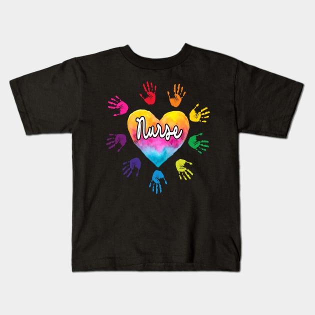 Nurse Heart hand Colorful Nurse Gift Kids T-Shirt by peskybeater